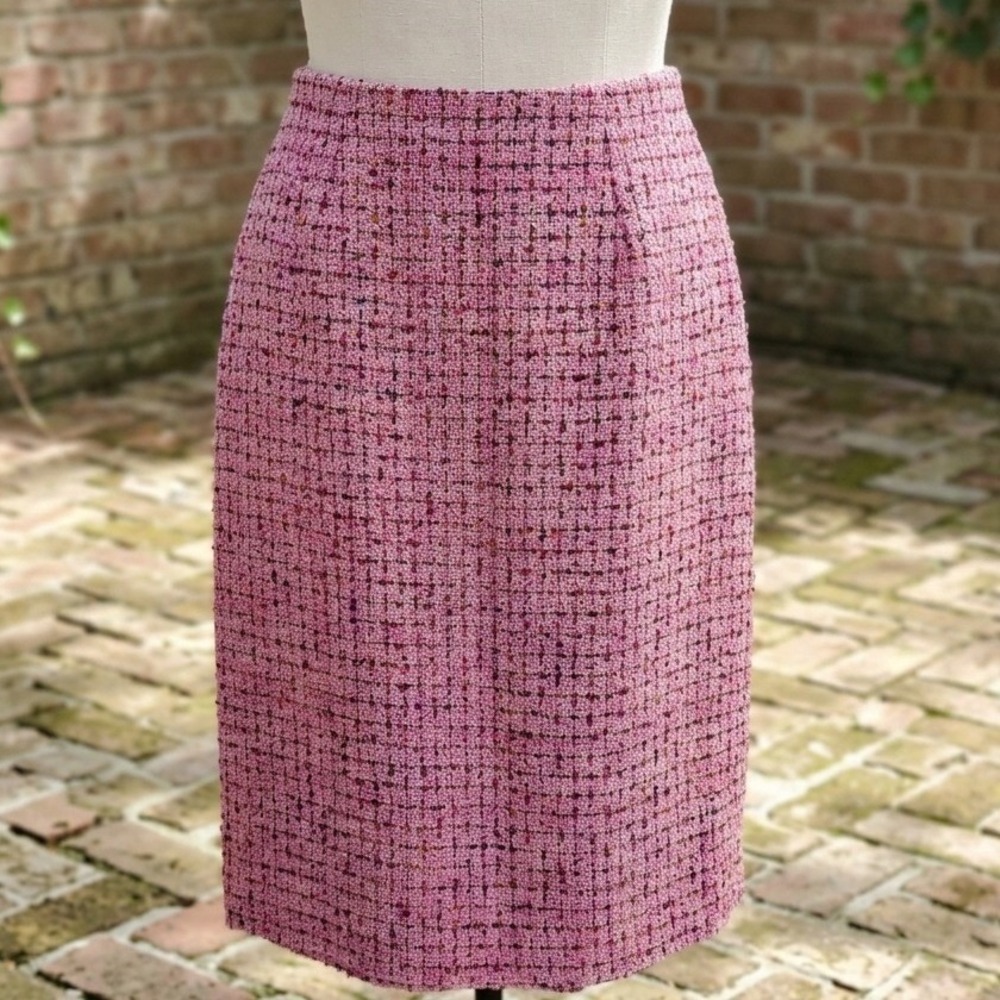 Talbots Tweed Pencil Skirt Pink Wool Blend Professional Career Classic Size 8